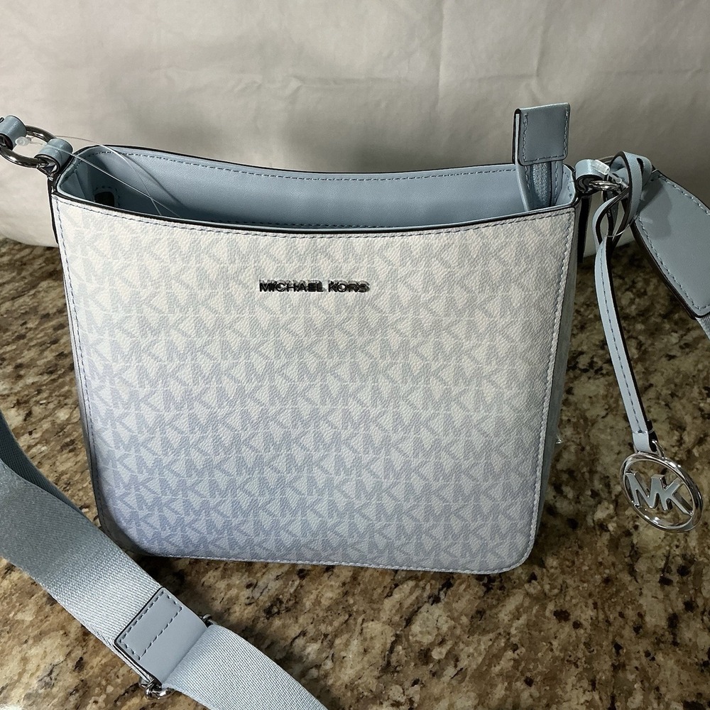 Michael Kors Jet Set Travel Ombre Signature Crossbody Pale Ocean Blue NWT